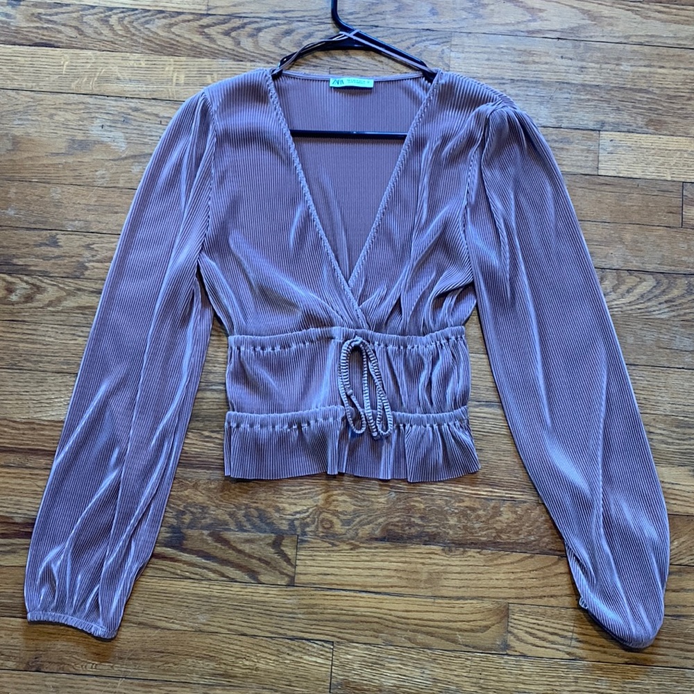 Zara Shiny Taupe Pleated Top